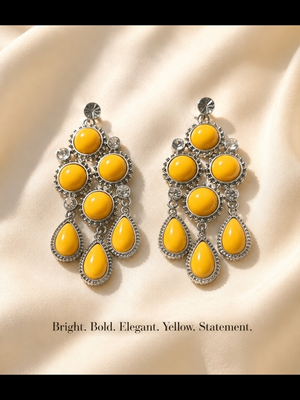 Bright Yellow Teardrop Cluster Earrings - Statement Dangle